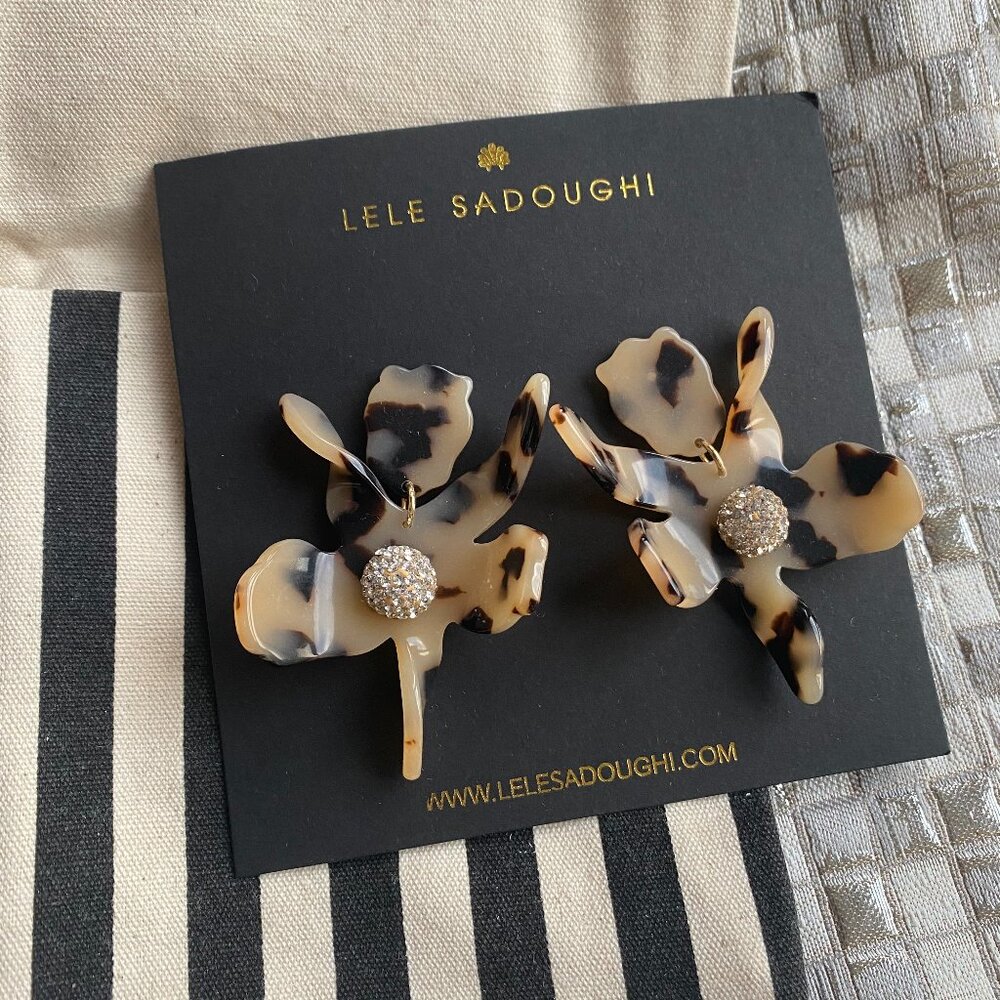 NEW Lele Sadoughi | Small Crystal Lily Earrings | Honey Tortoise